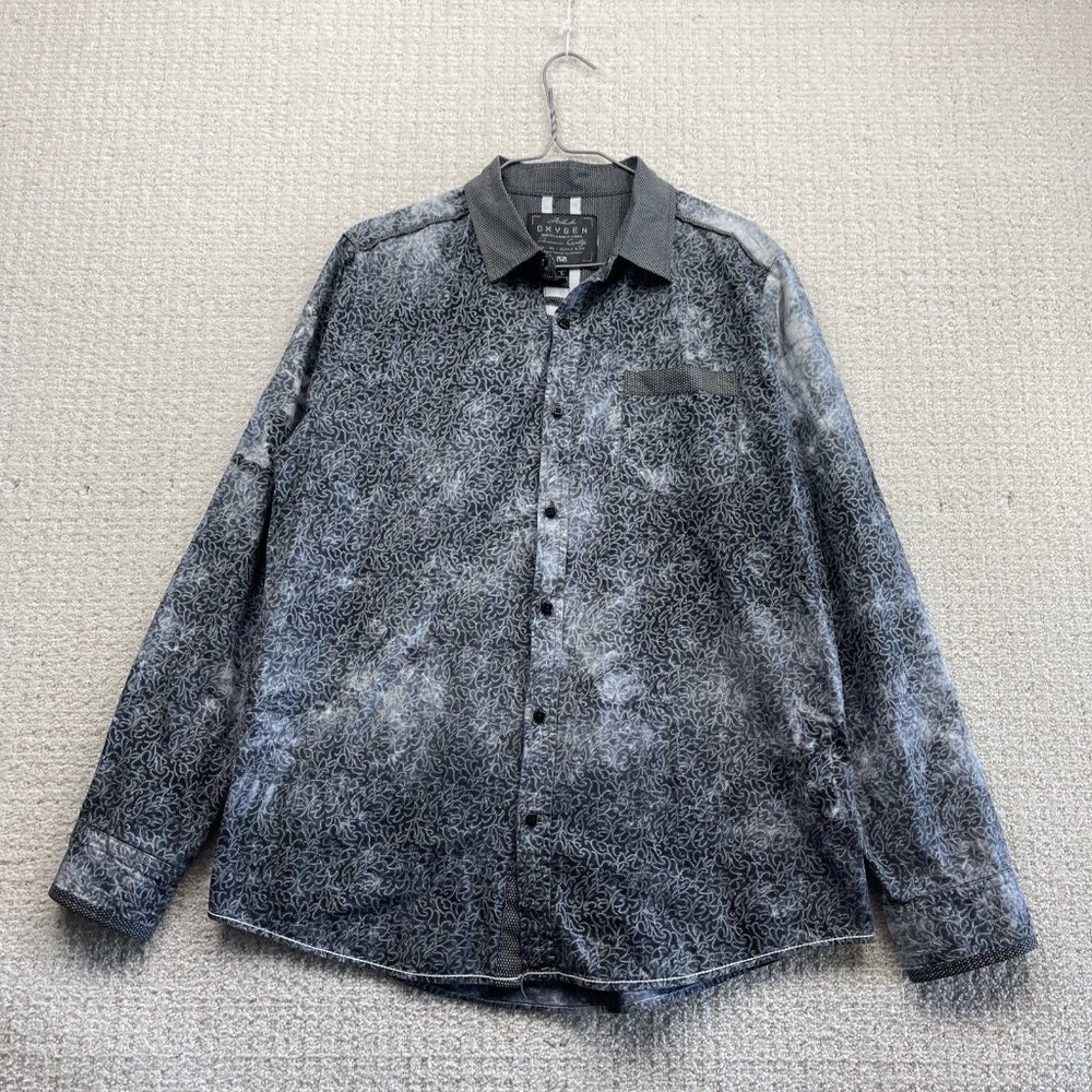 Oxygen Acid Bleached Distressed Paisley AOP Button Down Shirt Men Sz L Grunge